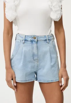 Answear Lab pantaloni scurti jeans neted, high waist imagine