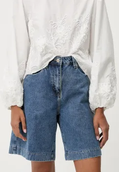 Answear Lab pantaloni scurti jeans neted, high waist imagine