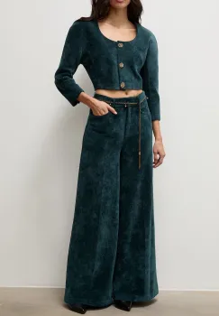 Answear.LAB  pantaloni wide leg pentru femei din catifea reiata imagine