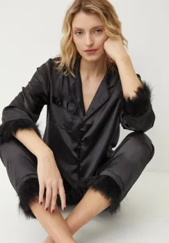 Answear Lab pijama femei, culoarea negru, satin imagine