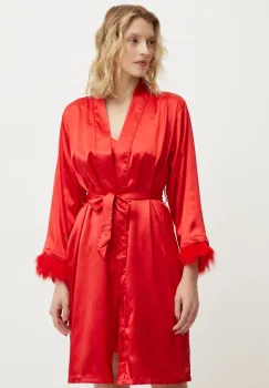 Answear Lab pijama femei, culoarea rosu, satin imagine