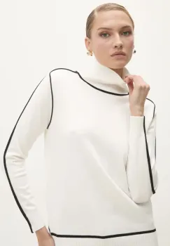Answear Lab pulover de casmir culoarea alb, cu guler imagine