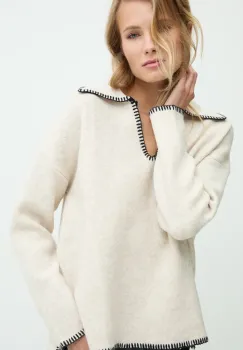 Answear Lab pulover de lana culoarea bej imagine