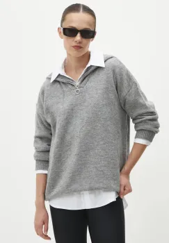 Answear Lab pulover de lana culoarea gri, light, cu guler imagine