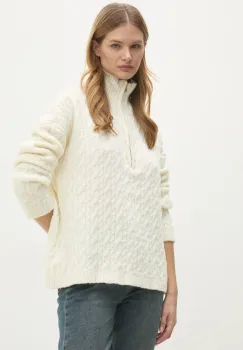 Answear Lab pulover femei, culoarea bej, calduros, cu guler imagine