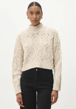 Answear Lab pulover femei, culoarea bej, calduros, cu turtleneck imagine