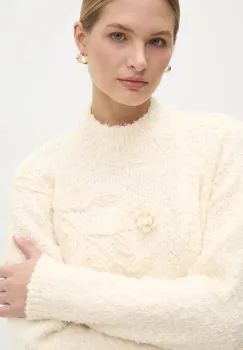 Answear Lab pulover femei, culoarea bej, calduros, cu turtleneck imagine