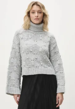 Answear Lab pulover femei, culoarea gri, calduros, cu guler imagine