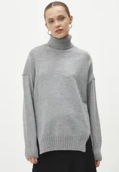 Answear Lab pulover femei, culoarea gri, cu guler imagine