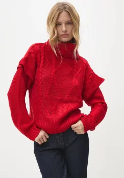 Answear Lab pulover femei, culoarea rosu, calduros, cu guler imagine