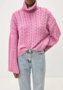 Answear Lab pulover femei, culoarea roz, calduros, cu guler imagine