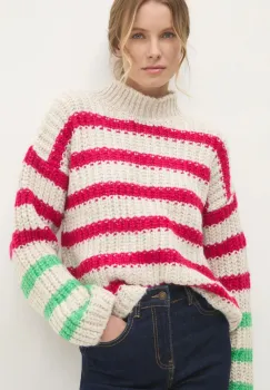 Answear Lab pulover femei, culoarea roz, calduros, cu turtleneck imagine