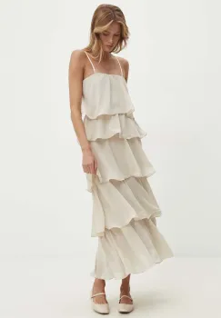 Answear Lab rochie culoarea bej, maxi, evazati imagine