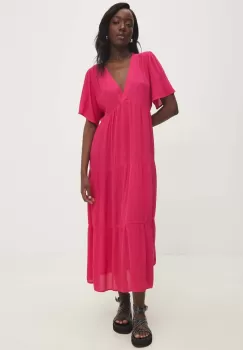 Answear Lab rochie culoarea roz, midi, evazati imagine