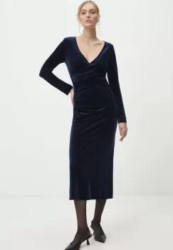 Answear Lab rochie de catifea culoarea albastru marin, maxi, mulata imagine