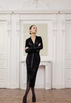 Answear Lab rochie de catifea culoarea negru, midi, mulata imagine