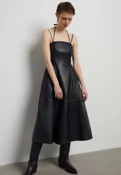 Answear Lab rochie de piele culoarea negru, midi, evazati imagine