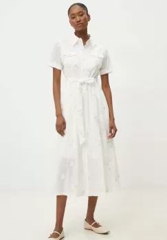 Answear Lab rochie din bumbac culoarea alb, maxi, evazati imagine