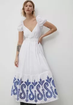 Answear Lab rochie din bumbac culoarea alb, maxi, evazati imagine