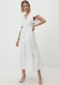 Answear Lab rochie din bumbac culoarea alb, maxi, evazati imagine