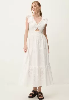 Answear Lab rochie din bumbac culoarea alb, maxi, evazati imagine