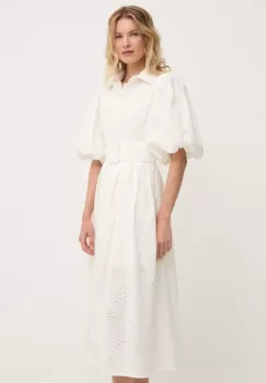 Answear Lab rochie din bumbac culoarea alb, midi, evazati imagine