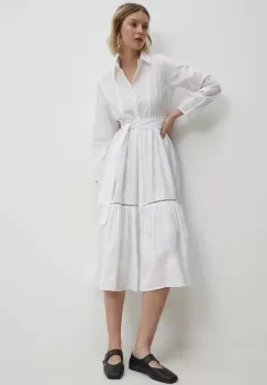 Answear Lab rochie din bumbac culoarea alb, midi, evazati imagine