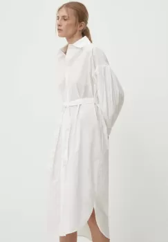 Answear Lab rochie din bumbac culoarea alb, midi, evazati imagine