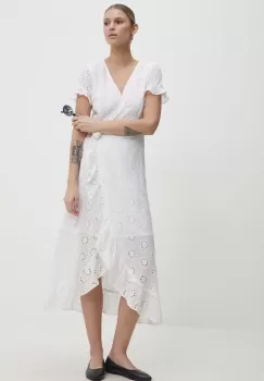 Answear Lab rochie din bumbac culoarea alb, midi, evazati imagine