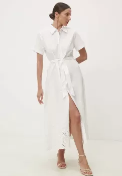 Answear Lab rochie din bumbac culoarea alb, midi, evazati imagine