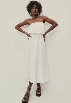 Answear Lab rochie din bumbac culoarea alb, midi, evazati imagine