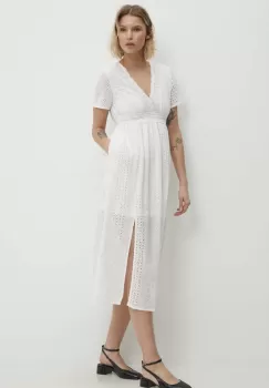 Answear Lab rochie din bumbac culoarea alb, midi, evazati imagine