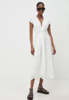 Answear Lab rochie din bumbac culoarea alb, midi, evazati imagine