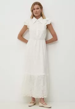 Answear Lab rochie din bumbac culoarea alb, midi, evazati imagine