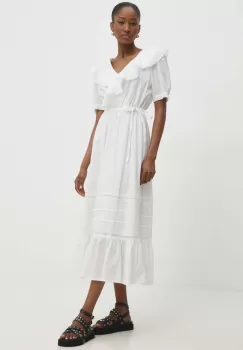 Answear Lab rochie din bumbac culoarea alb, midi, evazati imagine