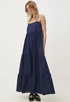 Answear Lab rochie din bumbac culoarea albastru marin, maxi, evazati imagine