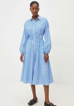 Answear Lab rochie din bumbac culoarea albastru marin, midi, evazati imagine