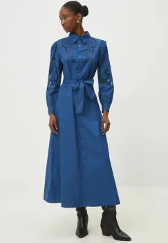 Answear Lab rochie din bumbac culoarea albastru marin, midi, evazati imagine