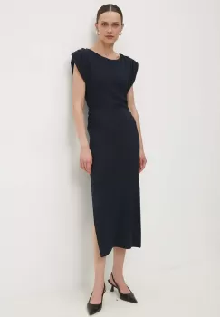 Answear Lab rochie din bumbac culoarea albastru marin, midi, mulata imagine