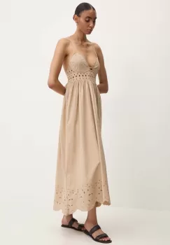 Answear Lab rochie din bumbac culoarea bej, maxi, evazati imagine