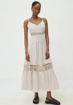 Answear Lab rochie din bumbac culoarea bej, maxi, evazati imagine