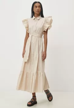 Answear Lab rochie din bumbac culoarea bej, midi, evazati imagine