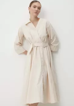 Answear Lab rochie din bumbac culoarea bej, midi, evazati imagine