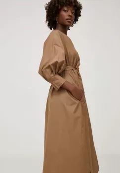 Answear Lab rochie din bumbac culoarea bej, midi, evazati imagine