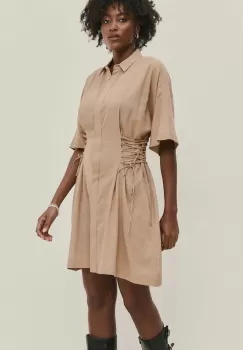 Answear Lab rochie din bumbac culoarea bej, mini, evazati imagine