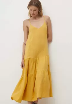 Answear Lab rochie din bumbac culoarea galben, midi, evazati imagine