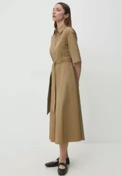 Answear Lab rochie din bumbac culoarea maro, midi, evazati imagine