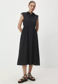 Answear Lab rochie din bumbac culoarea negru, midi, evazati imagine