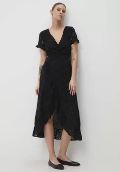 Answear Lab rochie din bumbac culoarea negru, midi, evazati imagine