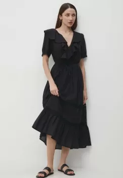 Answear Lab rochie din bumbac culoarea negru, midi, evazati imagine